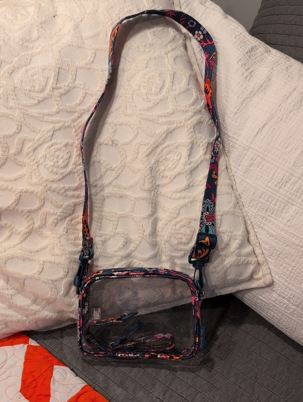 Vera Bradley Clear Crossbody with Navy Floral Trim and Pink Accents